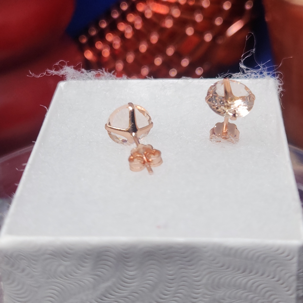 Elegant Rose Gold Over Sterling Silver Morganite Stud Earrings